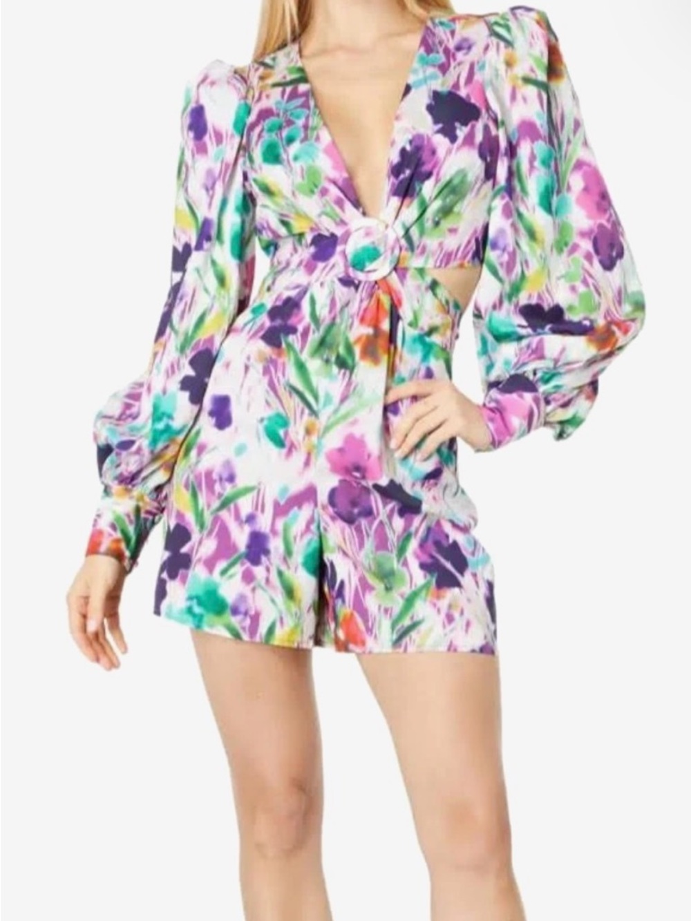 Floral Cutout Romper - Multicolor